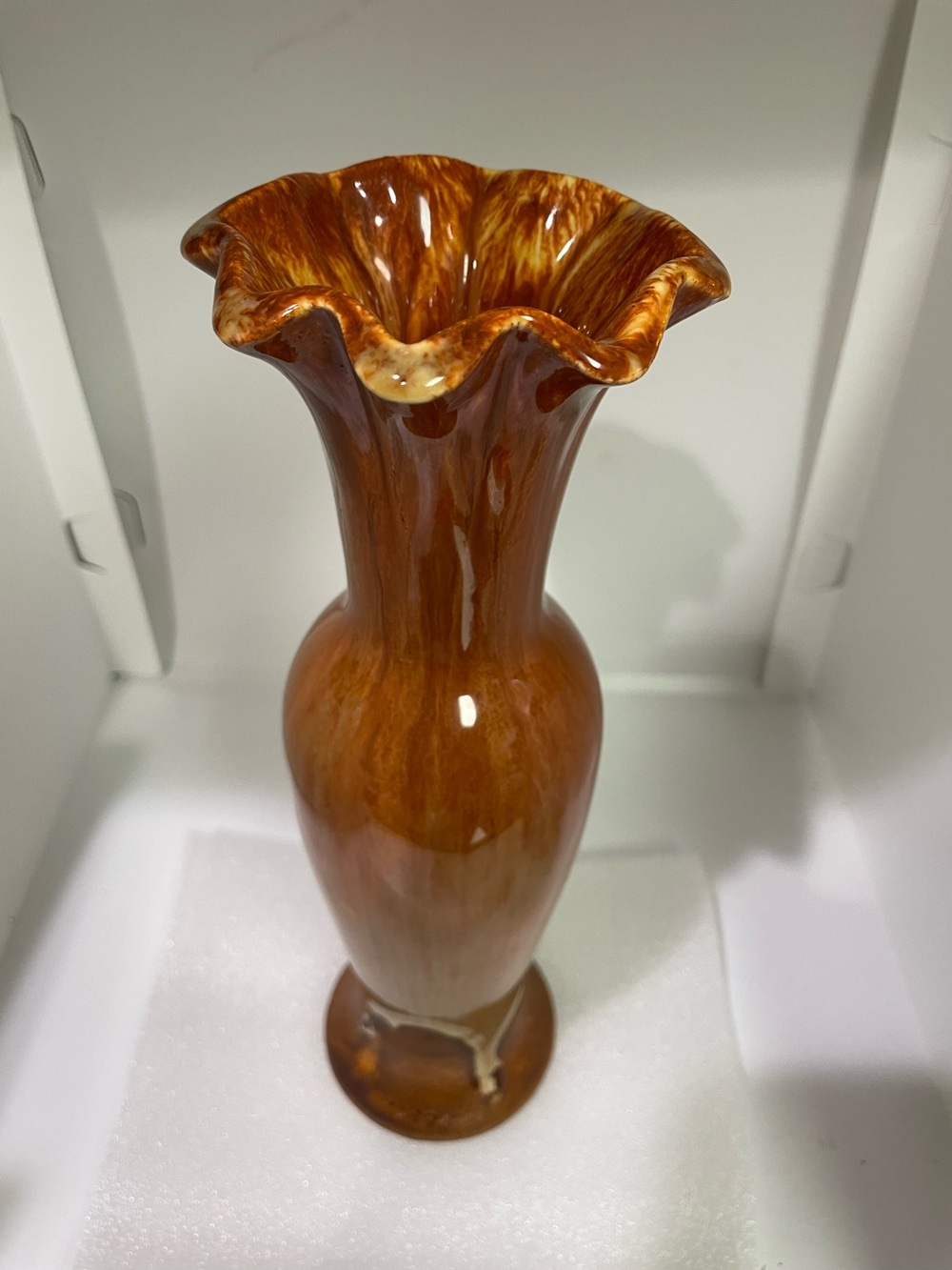 MCM Vintage Royal Haeger Pottery Vase brown drip gloss. Marked 10”